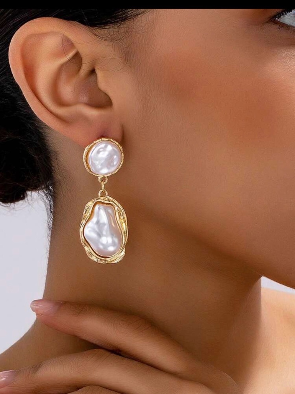 Gold Faux Pearl Drop Earrings — Women Jewelry